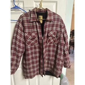 Bear River Flannel Shirt Men Jacket Zip Red Plaid Med Workwear VNT 100 Cotton
